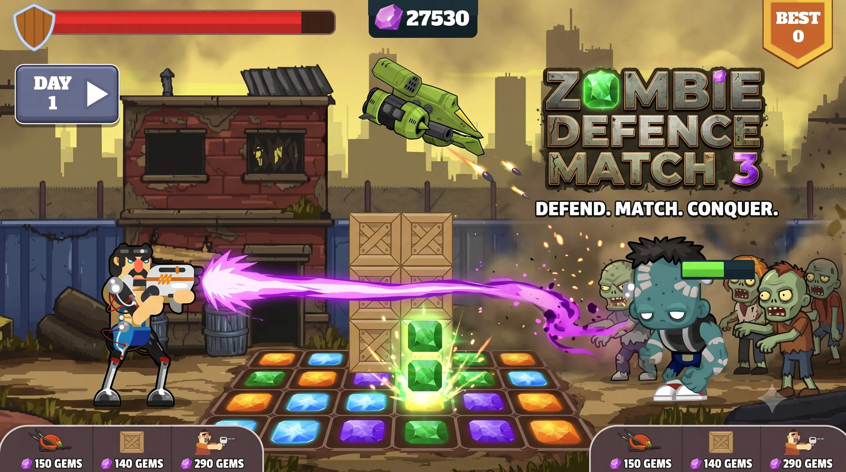 Zombie Defence Match 3 – HTML5 Game – C3P