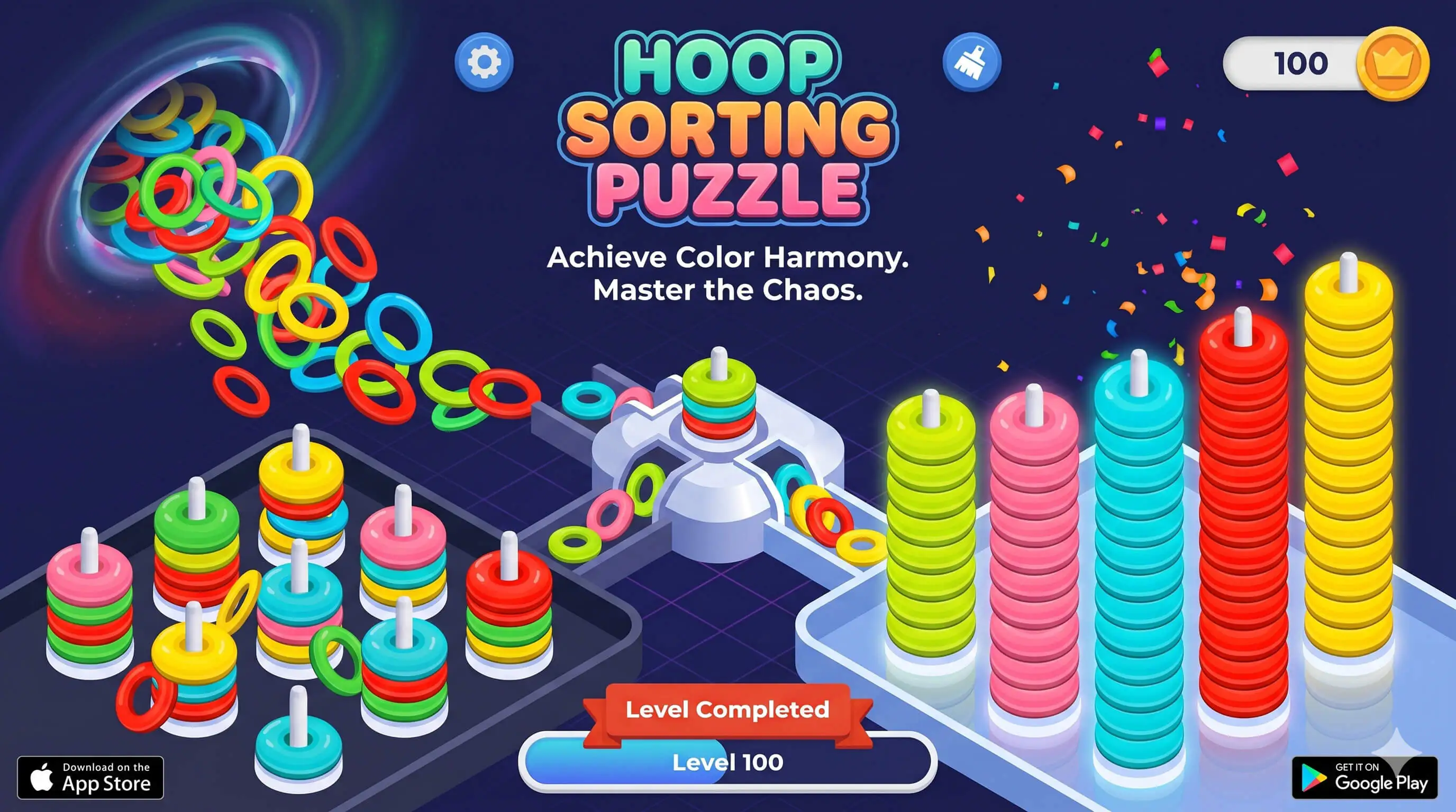 Hoop Sorting Puzzle + Level Editor - HTML5 Game (Construct 3)